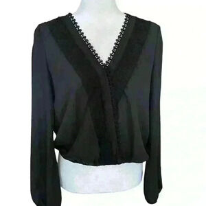 Mi Ami Black Long Sleeve Faux Wrap Blouse Size Large​